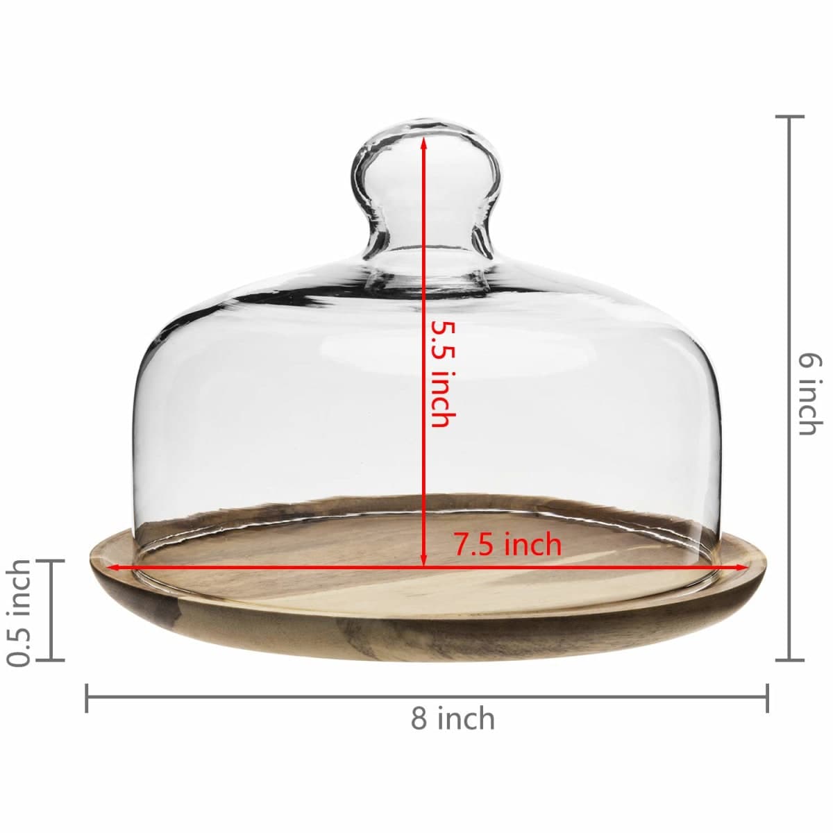 MyGift Cloche Dome Clear Glass Dessert Cheese Serving Tray 7.5 Inch Small Cake Cupcake Stand with Acacia Wood Base for Party Wedding thumbnail 5