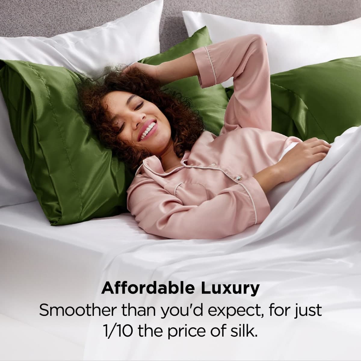 Bedsure Satin Pillow Cases Queen Size 2 Pack - Similar to Silk Pillow Cases, Silky Pillowcase Covers for Hair and Skin with Envelope Closure, Gifts for Women Men, Olive Green, 20x30 Inches thumbnail 4