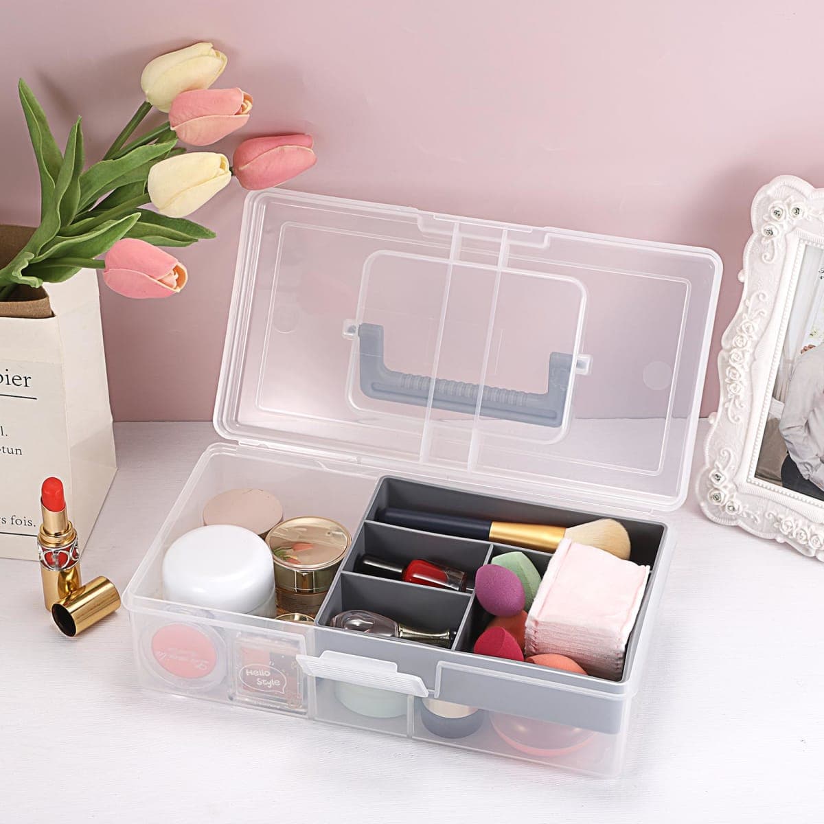 JUXYES Plastic Fishing Tackle Box Organizer with Removable Dividers, Clear Fishing Tackle Storage Boxes with Handle, 2 Layer Fishing Tackle Tray Box Lure Box thumbnail 3