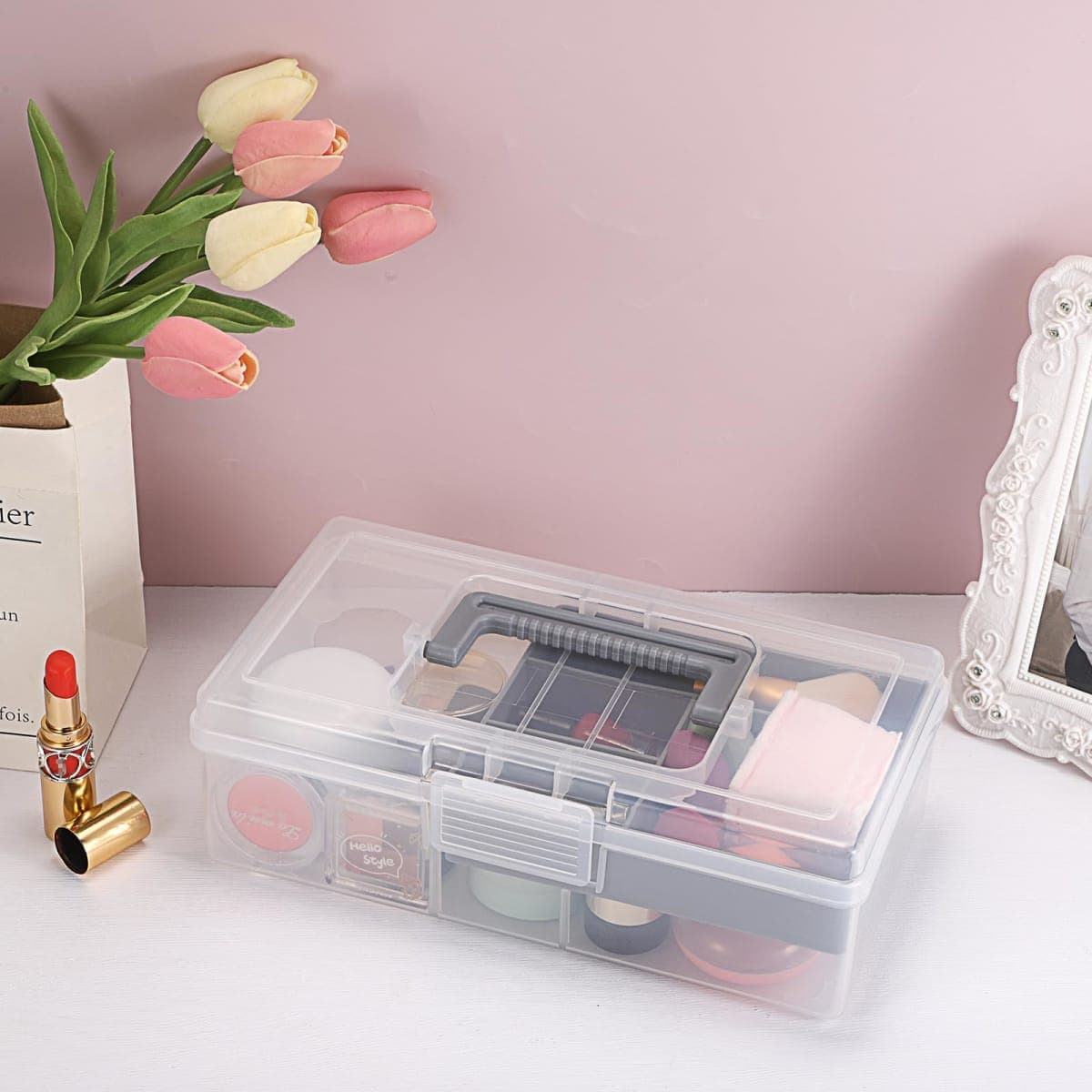 JUXYES Plastic Fishing Tackle Box Organizer with Removable Dividers, Clear Fishing Tackle Storage Boxes with Handle, 2 Layer Fishing Tackle Tray Box Lure Box thumbnail 4