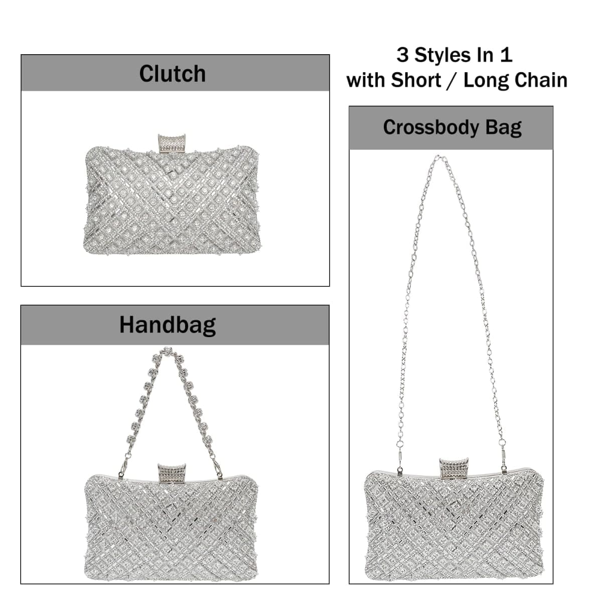 Womens Sparkly Rhinestone Clutch Purse, Glitter Evening Handbag thumbnail 2