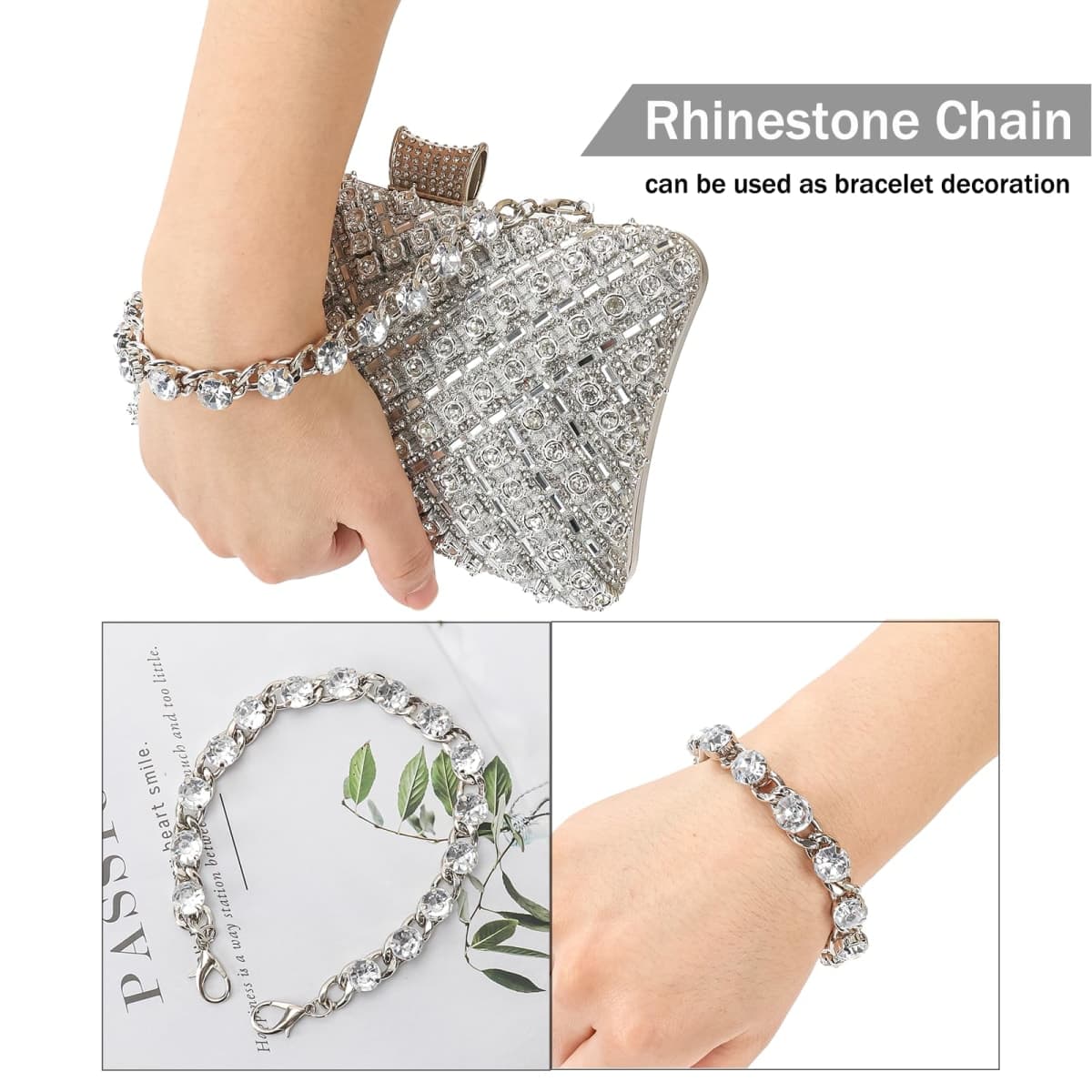 Womens Sparkly Rhinestone Clutch Purse, Glitter Evening Handbag thumbnail 3
