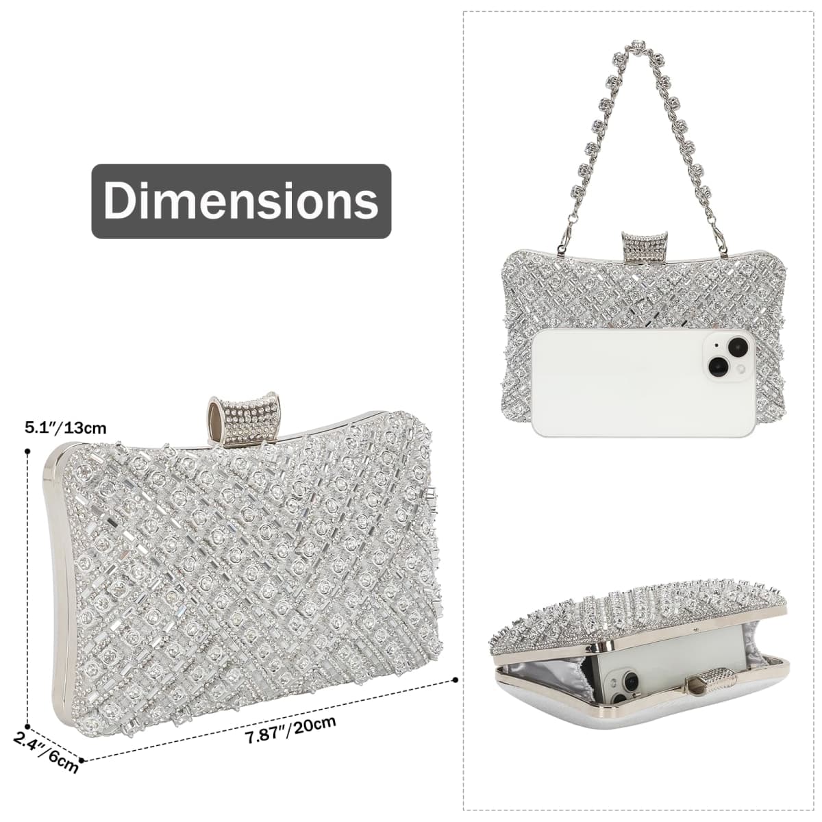 Womens Sparkly Rhinestone Clutch Purse, Glitter Evening Handbag thumbnail 5