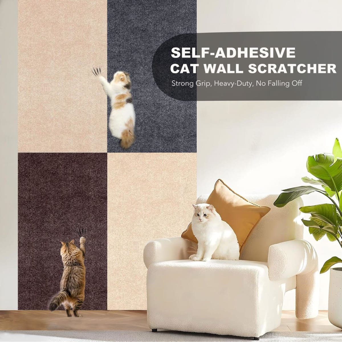 78.7"X15.8" Self-Adhesive Cat Scratching Mat - Durable Couch Protector from Cat Claws, DIY Furniture Protector from Cats Scratching, Sticky cat Scratch Wall mat- No Residue, Safe for Cats (Dark Grey) thumbnail 4