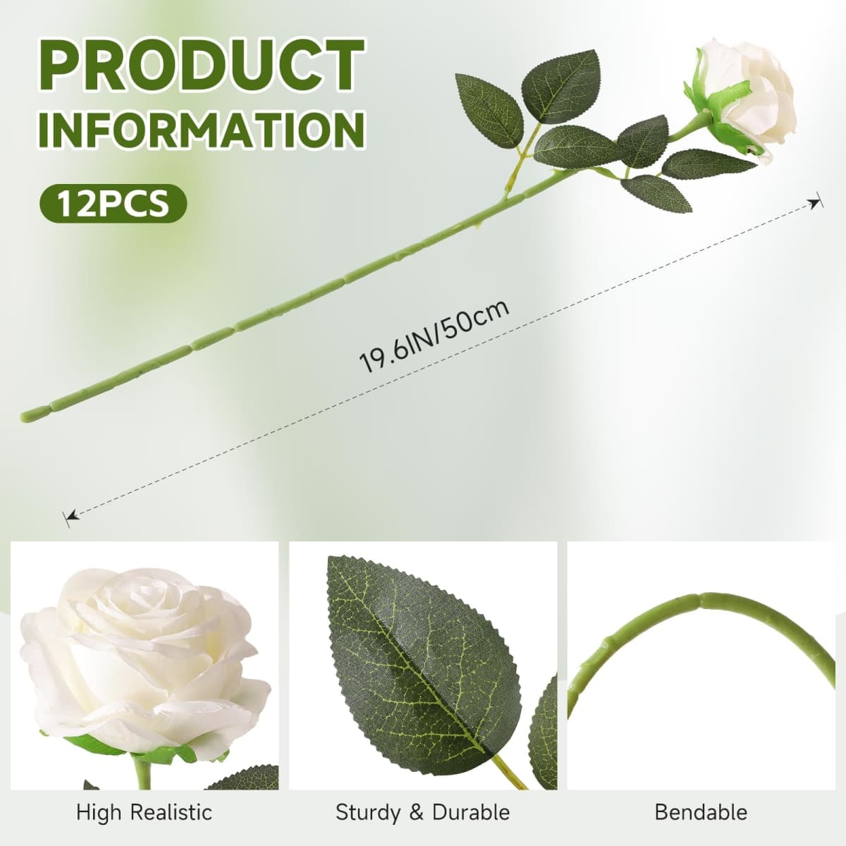 Tifuly White Roses Artificial Flowers -12 pcs Realistic Single Long Stem Fake Silk Roses Bouquet for Party Home Wedding Centerpiece Office DIY Decor（Off White） thumbnail 2