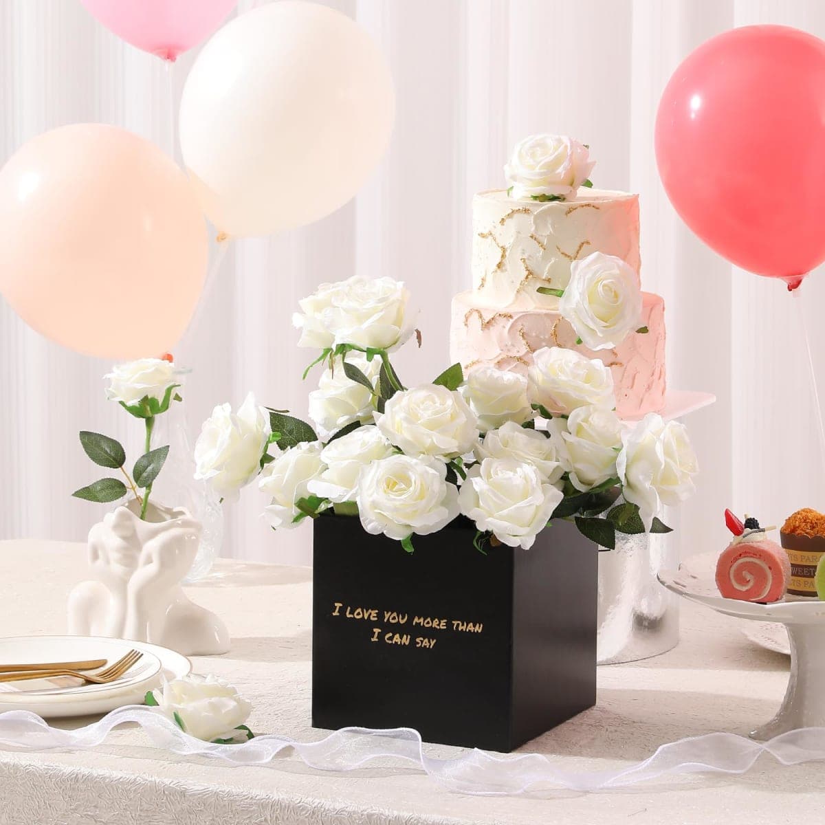 Tifuly White Roses Artificial Flowers -12 pcs Realistic Single Long Stem Fake Silk Roses Bouquet for Party Home Wedding Centerpiece Office DIY Decor（Off White） thumbnail 4