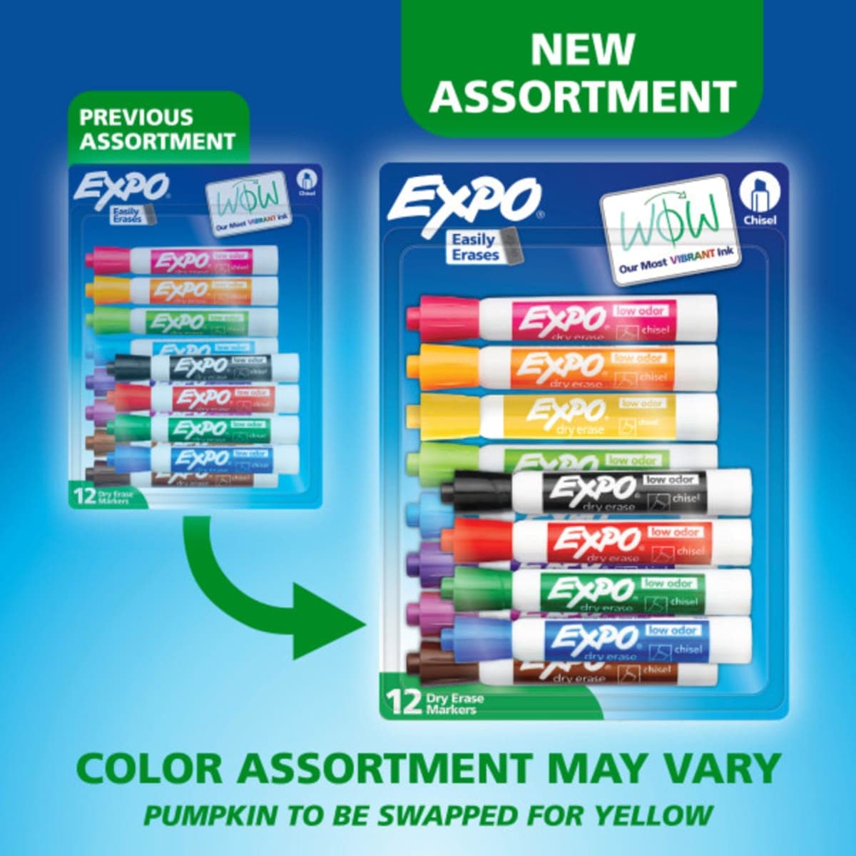 EXPO Dry Erase Markers, Low Odour Ink, Assorted Colours, Chisel Tip, 12 Count thumbnail 2