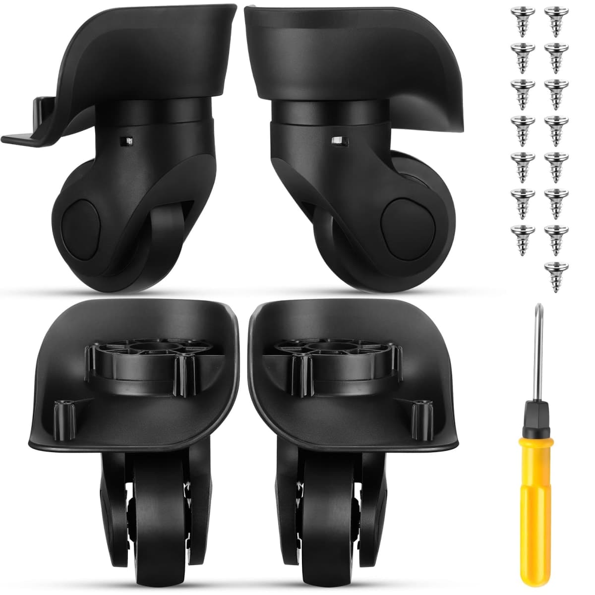 Silkfly 4 Pcs Luggage Suitcase Wheels Replacement Repair Kits,Black,Small — image 1