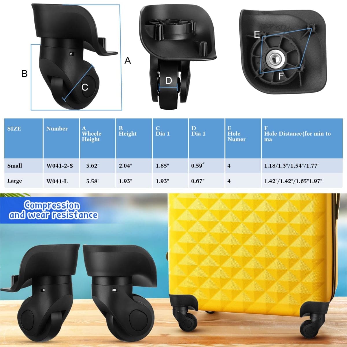 Silkfly 4 Pcs Luggage Suitcase Wheels Replacement Repair Kits,Black,Small thumbnail 3