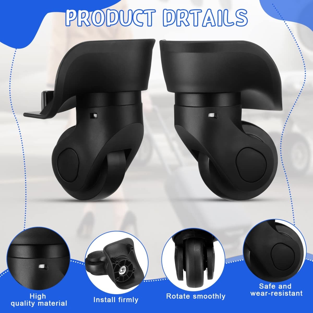 Silkfly 4 Pcs Luggage Suitcase Wheels Replacement Repair Kits,Black,Small thumbnail 4