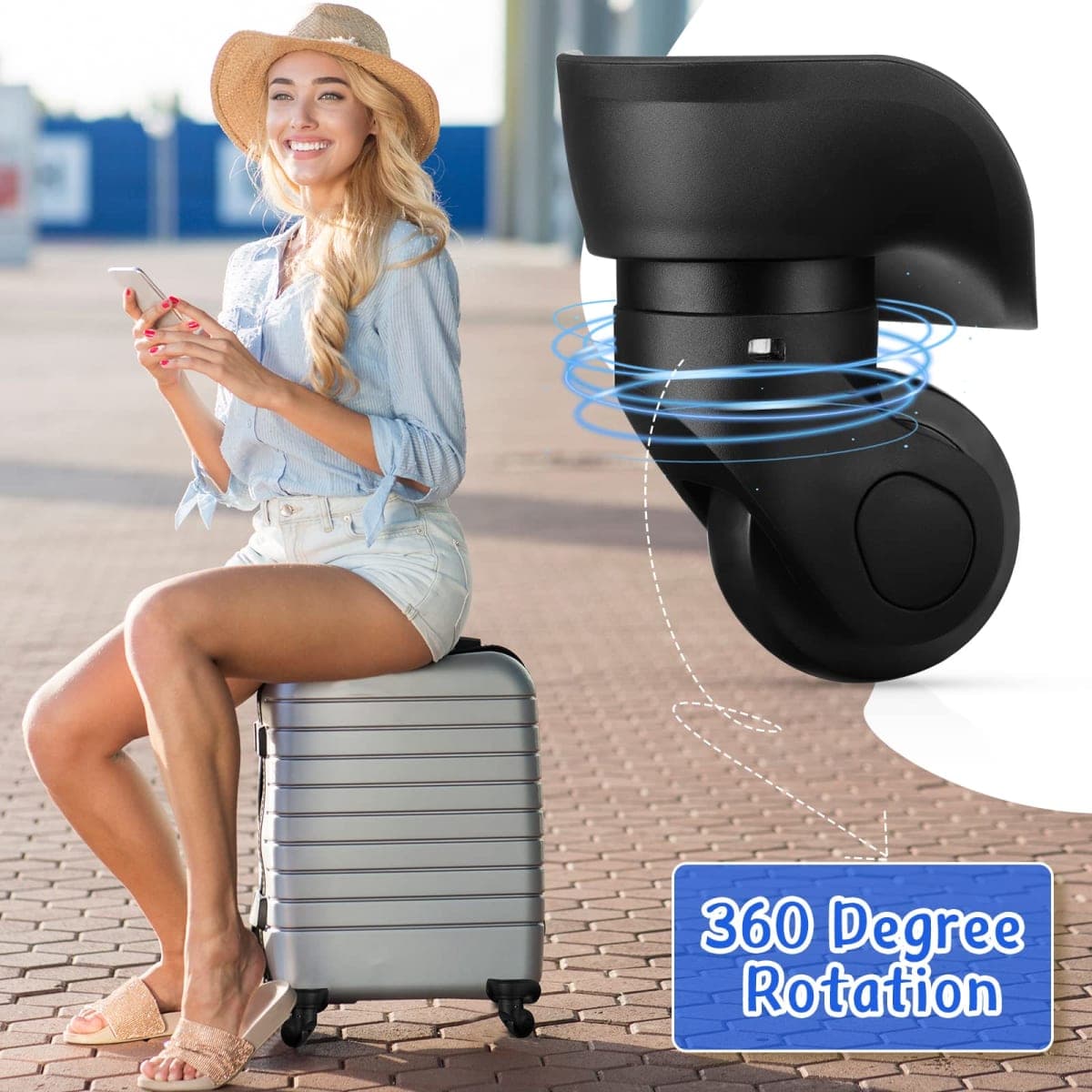 Silkfly 4 Pcs Luggage Suitcase Wheels Replacement Repair Kits,Black,Small thumbnail 5
