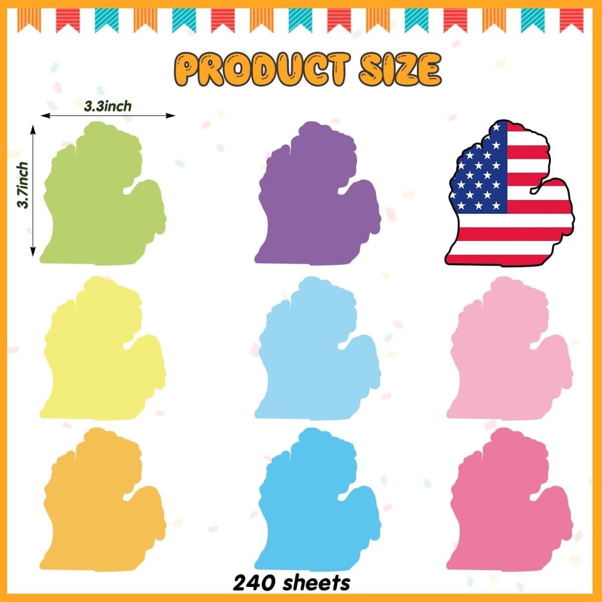 Gilprop 8 Pads/ 240 Sheets Michigan Gifts Michigan Shaped Sticky Notes Self Stick Notes Colorful Memo Note Pad for Independence Day Birthday Souvenirs Traveler Coworkers Farewell Gifts (Multicolors) thumbnail 2