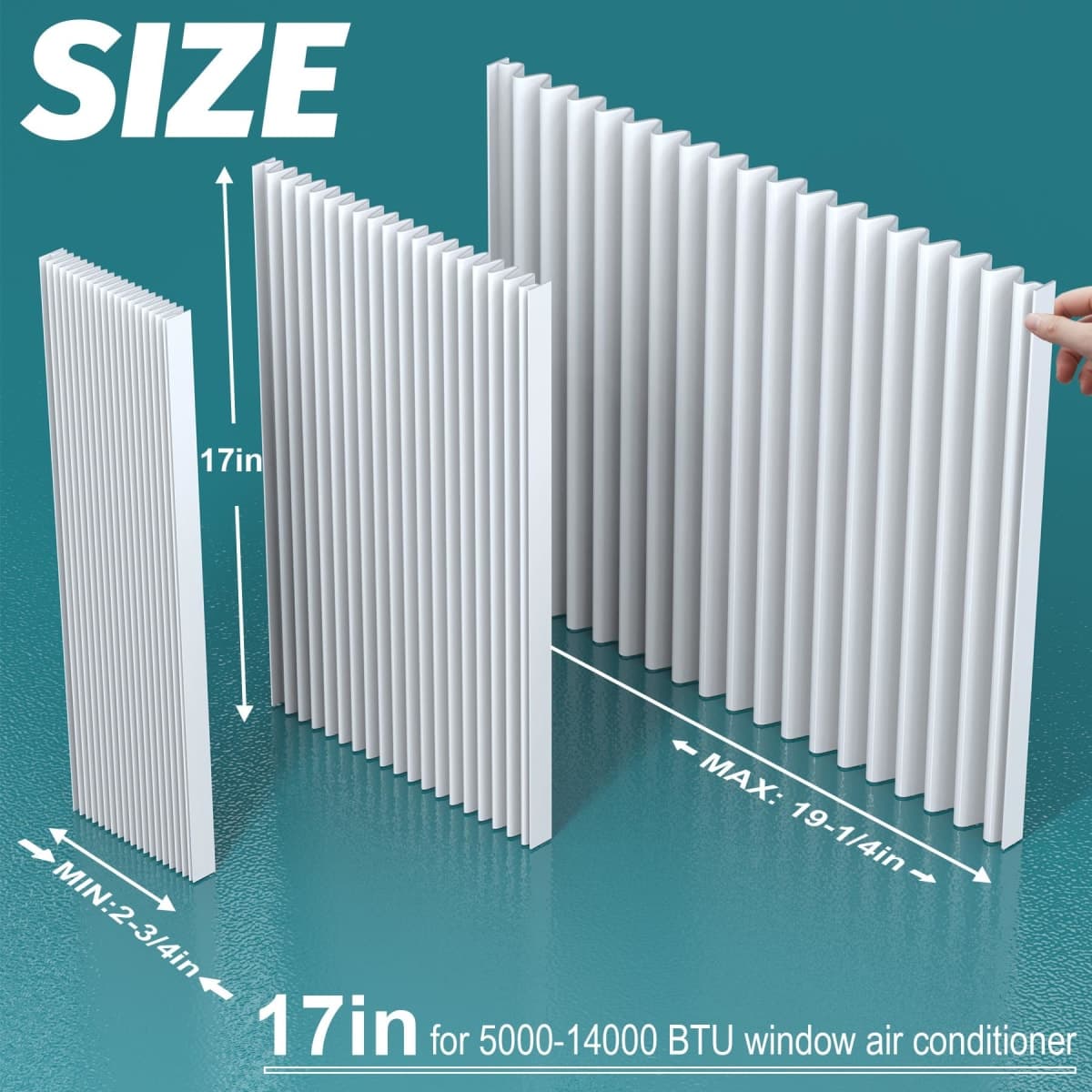 Daisypower Window Air Conditioner Side Panels Curtain Kit Extendable Up to 19-1/4" Wide 17" Height,Window AC Insulation Panel for 5000-14000 Btu AC Units Parts Replacement Screen thumbnail 2