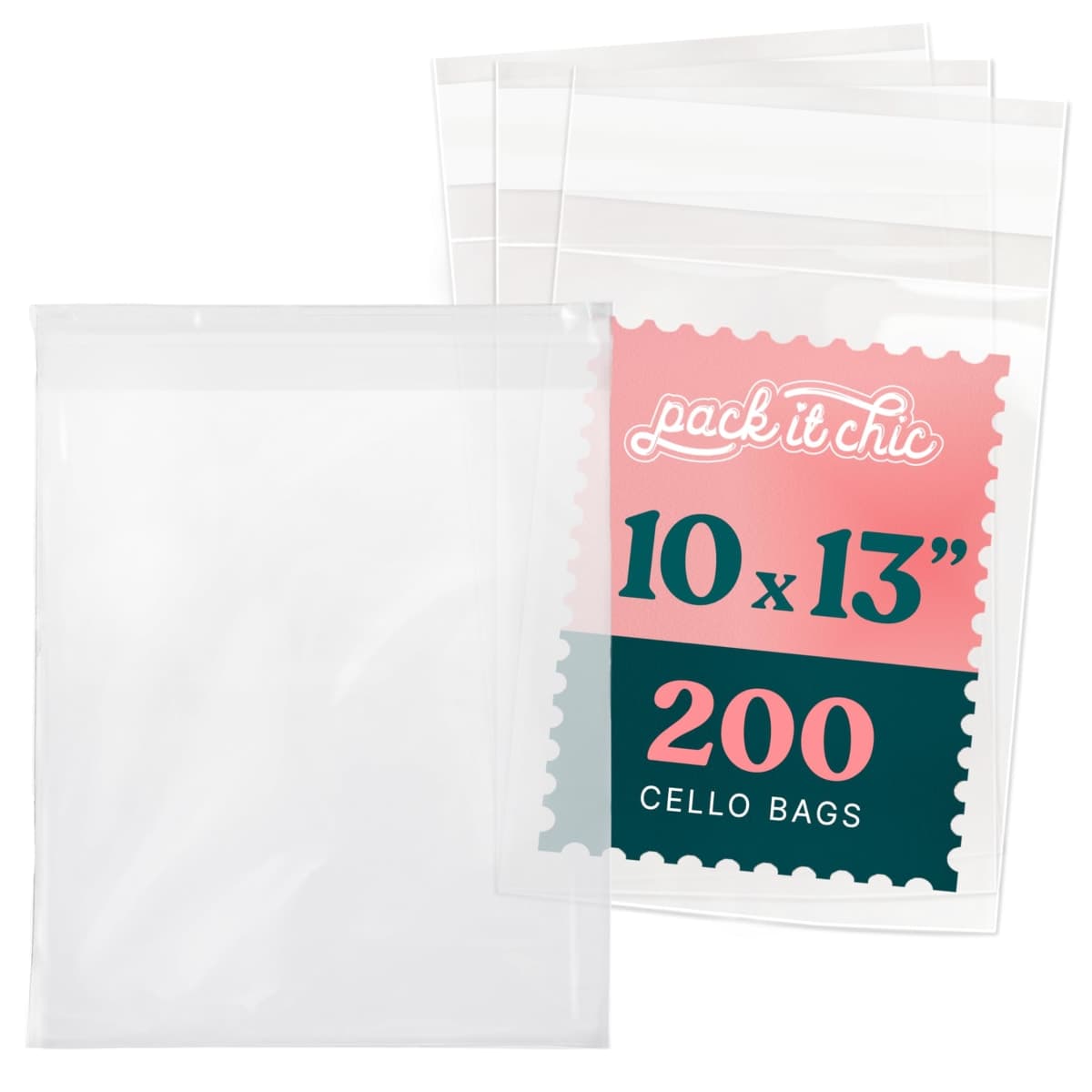 10" X 13" Self Sealing Cellophane Bags (200 Pack) - Clear Cookie Bags With Seal for Baked Goods Packaging, Cookie Wrappers, Bakery Packaging, Bake Sale, Candy, Treats, Goodies, Gifts, Party Favors — image 1