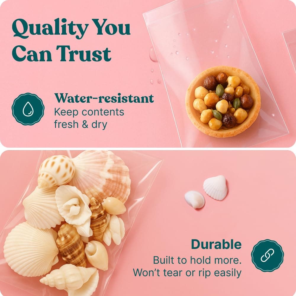 10" X 13" Self Sealing Cellophane Bags (200 Pack) - Clear Cookie Bags With Seal for Baked Goods Packaging, Cookie Wrappers, Bakery Packaging, Bake Sale, Candy, Treats, Goodies, Gifts, Party Favors thumbnail 3