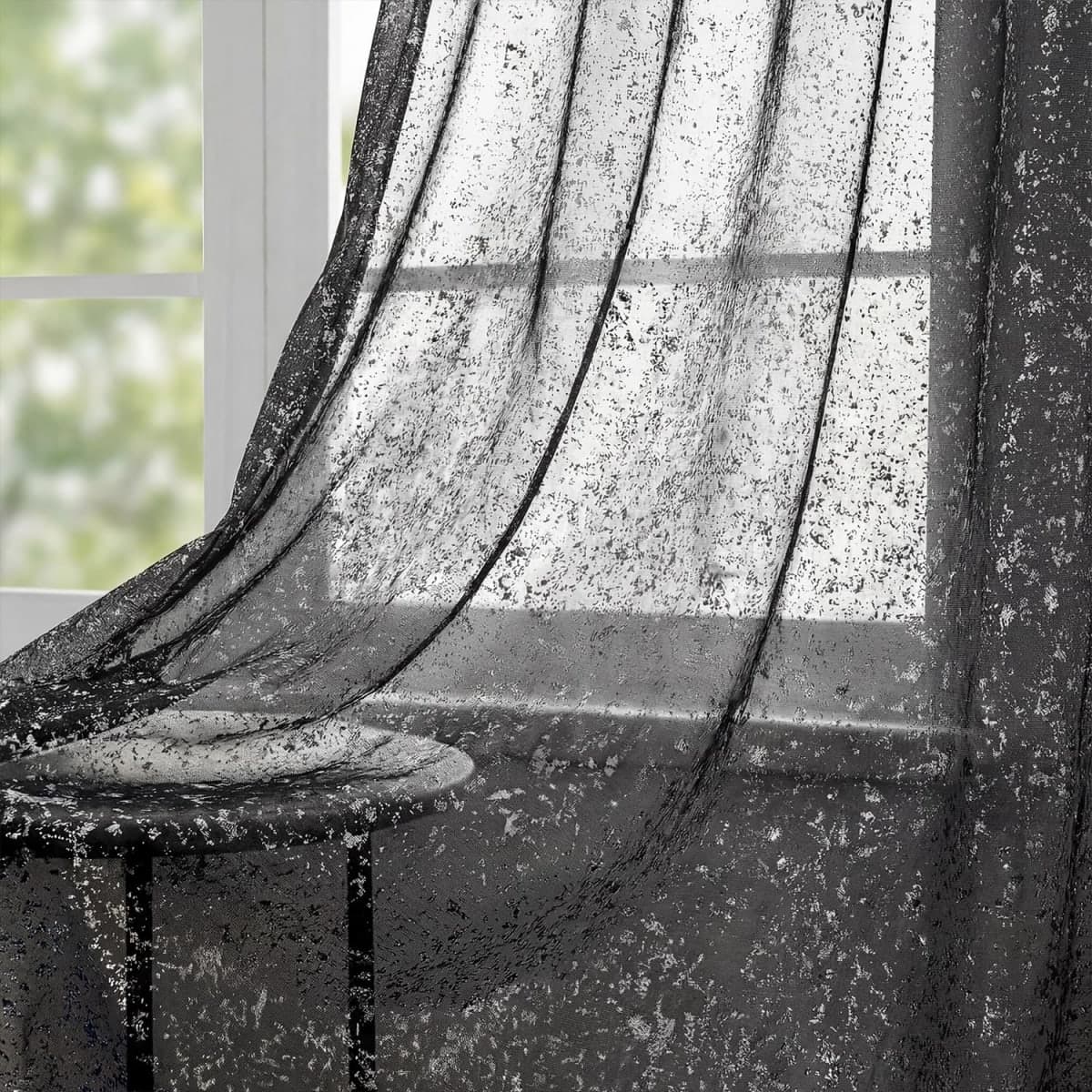 Horaldaily 2Pcs Black Sheer Curtains 52x84in, Silver Sequin, Halloween thumbnail 3