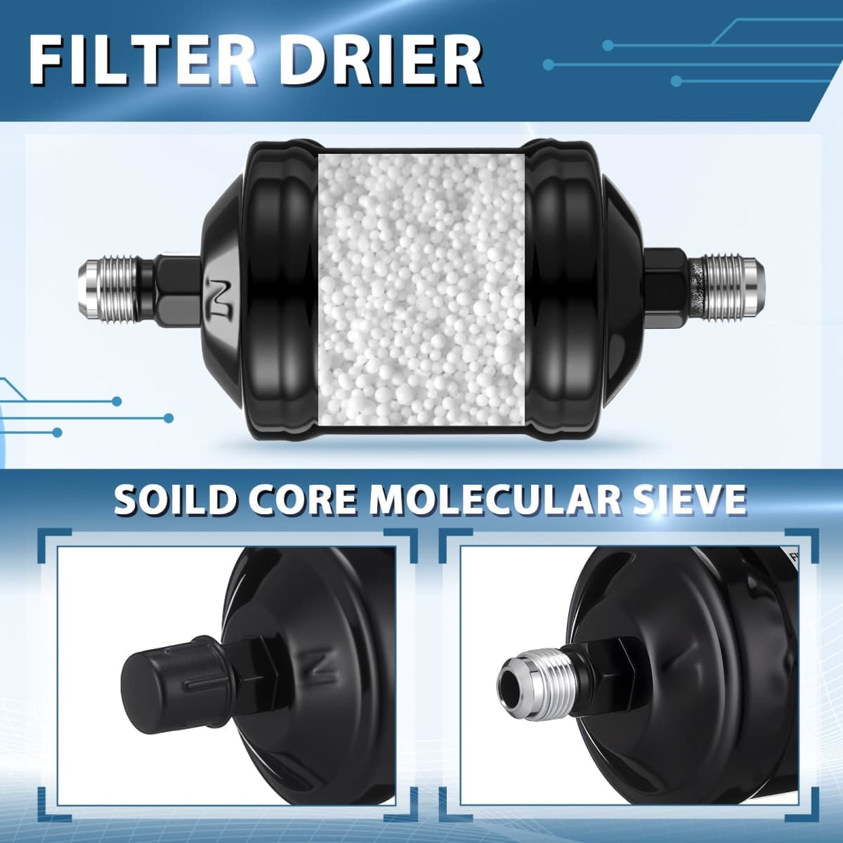 Threlaco 2 Pcs 3/8'' Flow Filter Drier for Heat Pump Refrigerant Filter Drier SHDK-083 3/8 in Liquid Line AC HVAC Refrigeration Connection Universal Unidirectional thumbnail 4