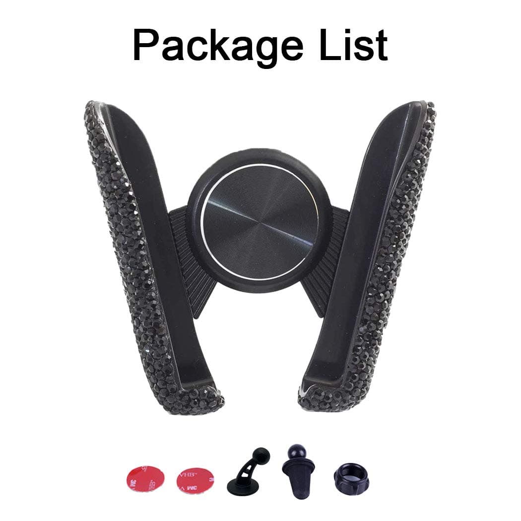 SUNCARACCL Bling Car Phone Holder Mini Dash Air Vent Automatic Mount Universal 360°Adjustable Crystal Auto Stand Accessories for Women and Girls (Black) thumbnail 4