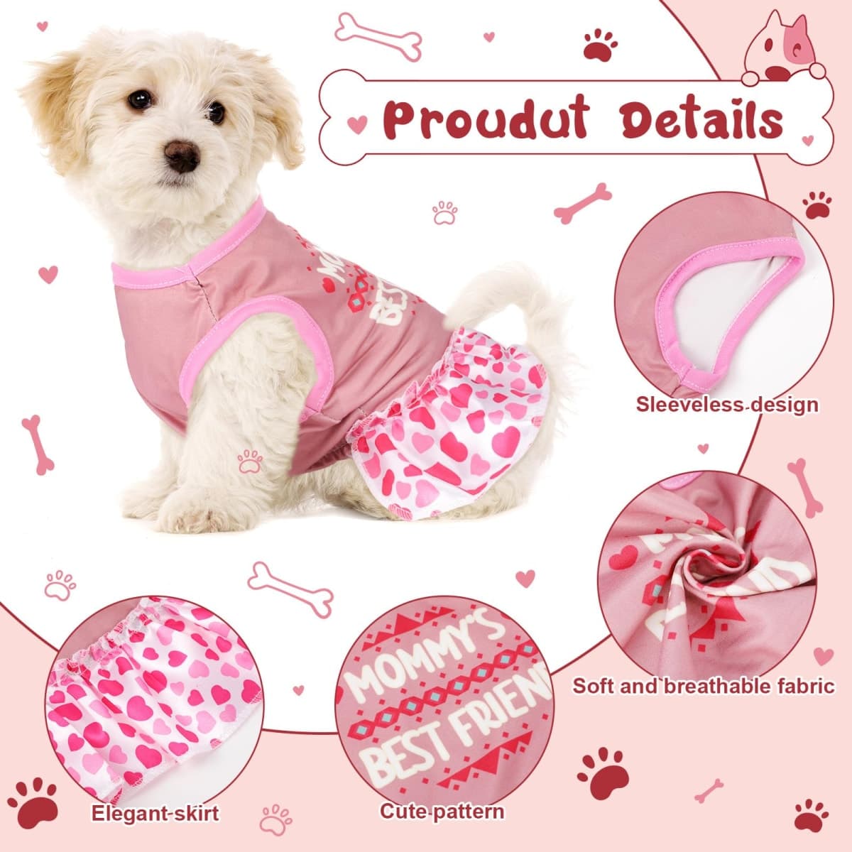 Clysee 6 Pack Girl Dog Clothes Pet Dress Shirt Female Cute Dog Sundress Puppy Summer Apparel Clothes Outfits with Ruffles for Pets Cats (Extra Small) thumbnail 3
