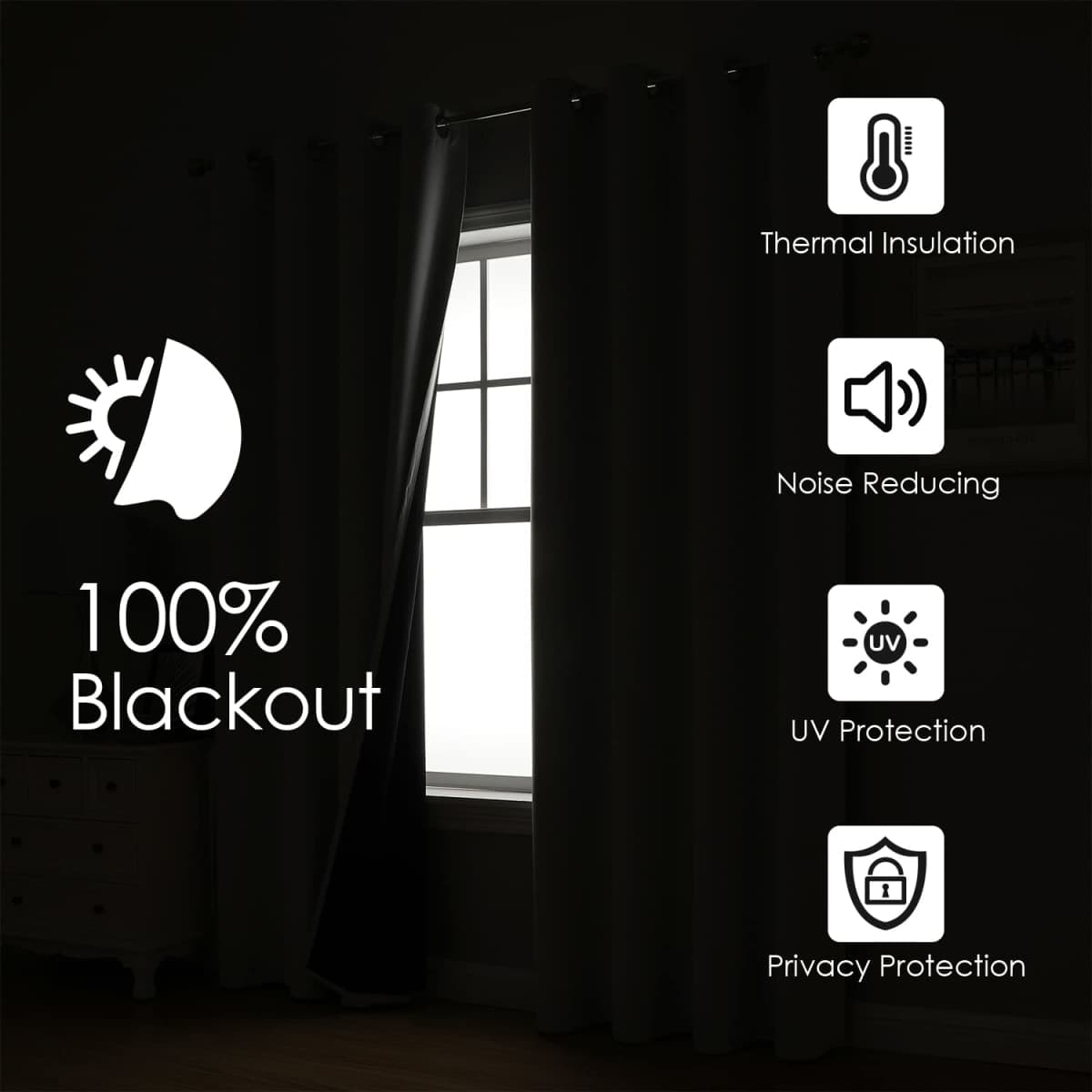 ChrisDowa 100% Blackout Curtains for Bedroom 63 Inches Long 2 Panels Set thumbnail 2