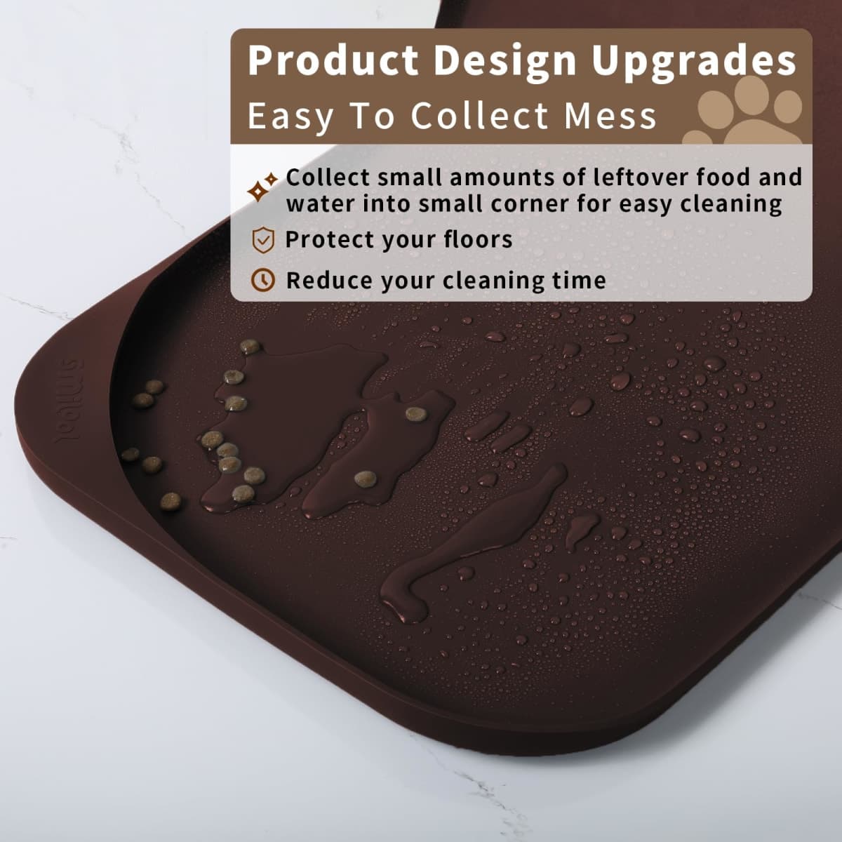 Smilool Silicone Pet Food Mat with Raised Edge for Food and Water Bowl, Dog Feeding Mats, Cat Food Trays for Floor Waterproof, Rubber Tray for Dogs and Cats, 19 x 12 x 0.7 Dark Brown thumbnail 3