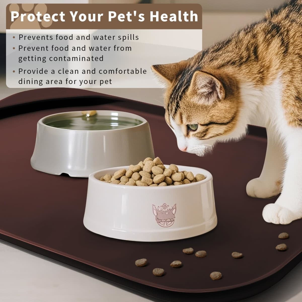 Smilool Silicone Pet Food Mat with Raised Edge for Food and Water Bowl, Dog Feeding Mats, Cat Food Trays for Floor Waterproof, Rubber Tray for Dogs and Cats, 19 x 12 x 0.7 Dark Brown thumbnail 5