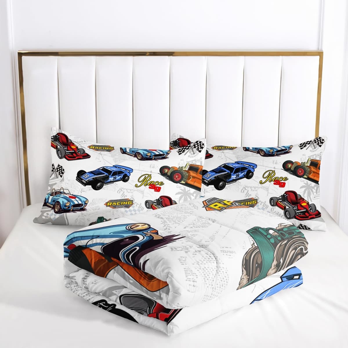 AILONEN Colorful Racing Car Comforter Set Twin Size, Cool Sports Bedding for Kids Boys, Competition Bed in a Bag, Extreme Sports Duvet Set, 1 Quilt 2 Pillowcases, 3 Pcs thumbnail 5