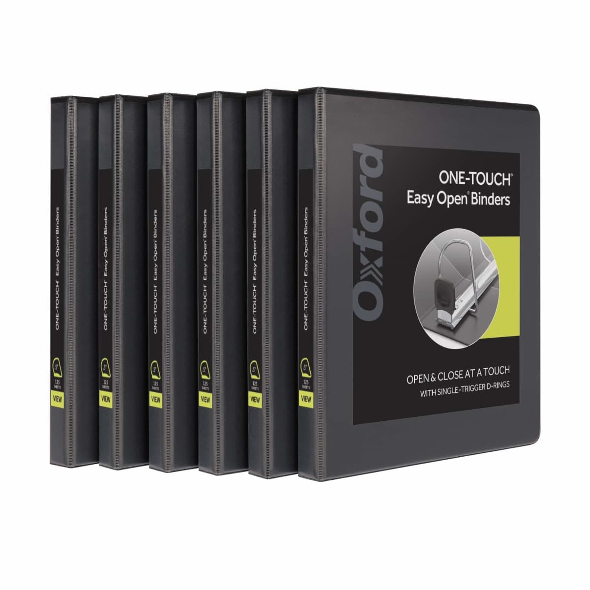 Oxford 3 Ring Binders, 0.5 inch ONE-Touch Easy Open D Rings, Durable Binders for School and Office, View Binder Covers, Xtralife Hinge, Non-Stick, PVC-Free, Black, Holds 125 Sheets, 6 PK (79901) — image 1
