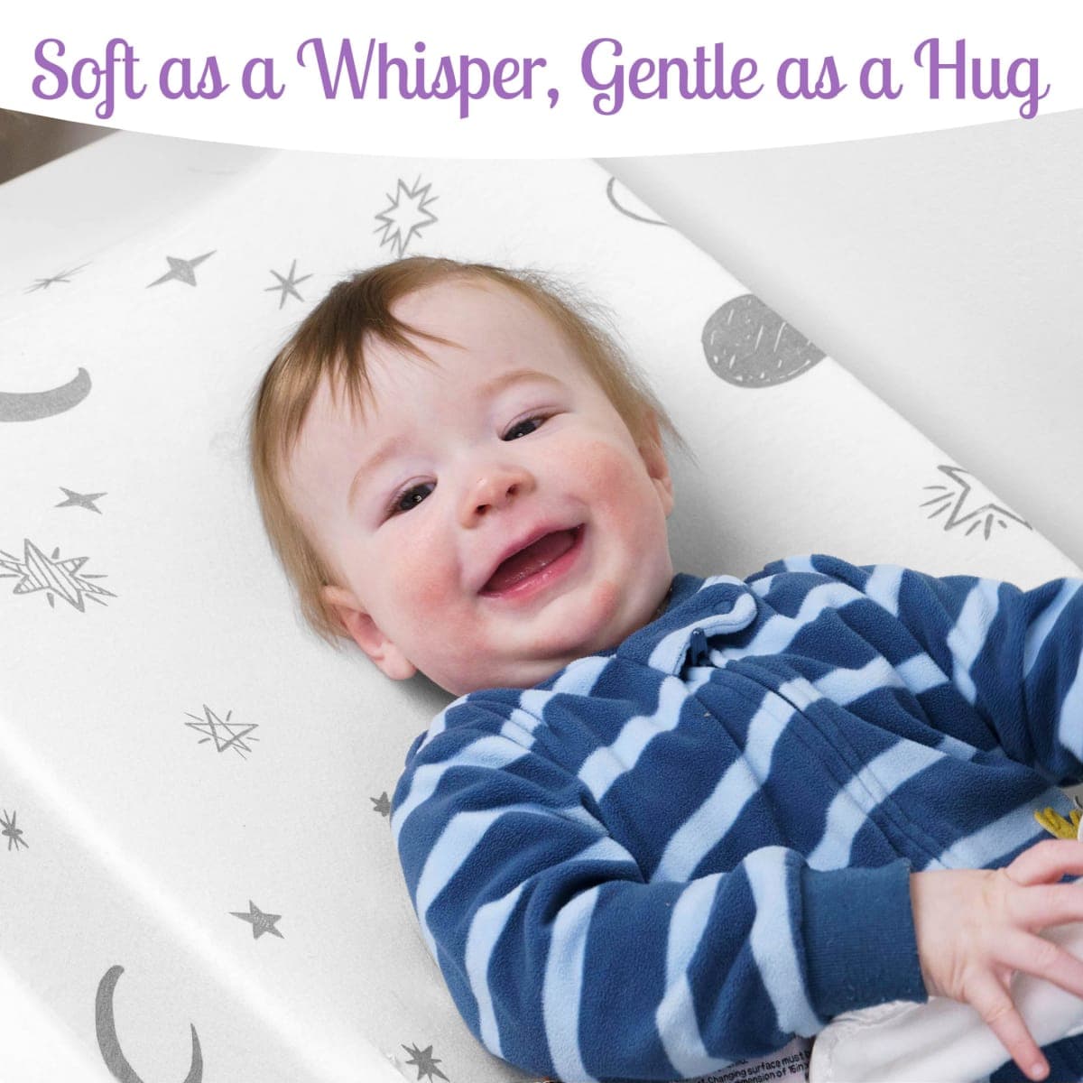GROW WILD Changing Pad Cover 3 Pack | Soft & Stretchy Jersey Cotton | Baby Changing Table Pad Cover | Diaper Changing Pad Covers for Girls or Boys | Wipeable Sheets | Grey White Navy Blue Stars Moons thumbnail 5