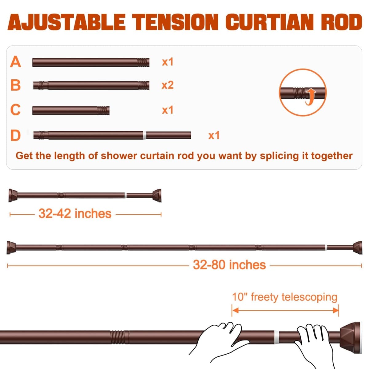 TITGIPE Shower Curtain Rod 32-80 Inches, No Drill Tension Rod, Never Rust Anti-Slip, White thumbnail 5