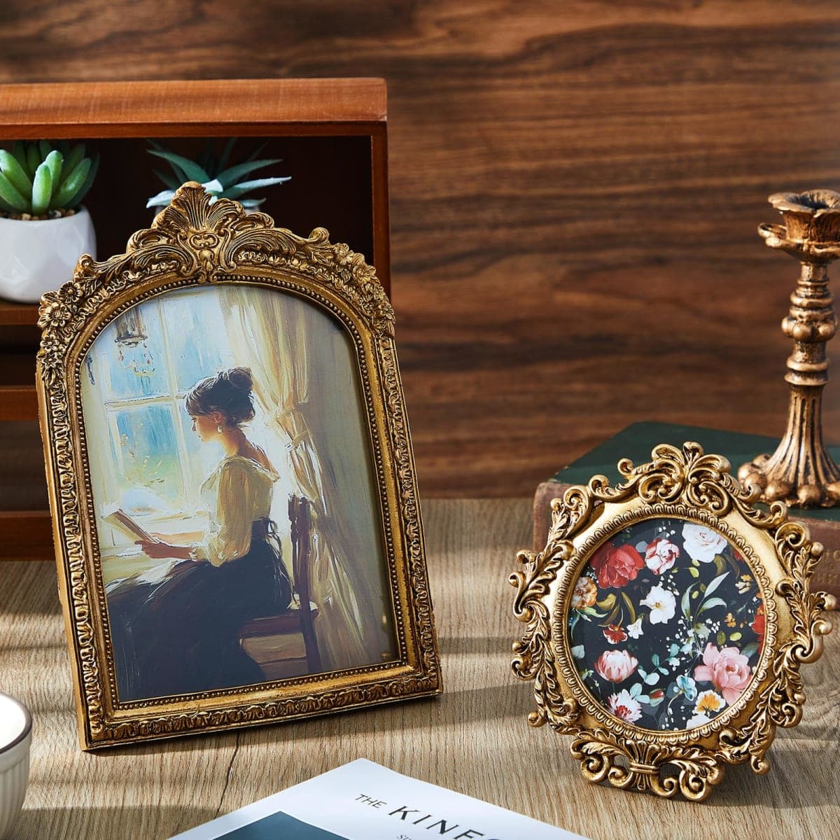 Thyle 3 Pcs Vintage Resin Picture Frame Gold Antique Photo Frame Set Victorian Art Wall Hanging Decor Ornate Table Top Jewelry Display Home Hotel Decoration(Classical) thumbnail 4