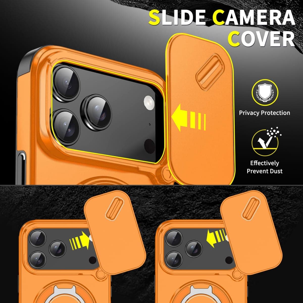 Doulings Magnetic Series Designed for iPhone 12 Pro Max Case,Rugged 360 Rotatable Ring with Invisible Holder Stand,Compatible with magsafe,Slide Camera Cover&Military Grade Protection,Orange thumbnail 3