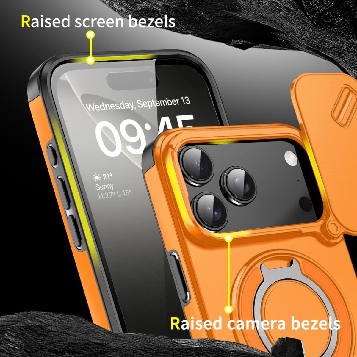 Doulings Magnetic Series Designed for iPhone 12 Pro Max Case,Rugged 360 Rotatable Ring with Invisible Holder Stand,Compatible with magsafe,Slide Camera Cover&Military Grade Protection,Orange thumbnail 4