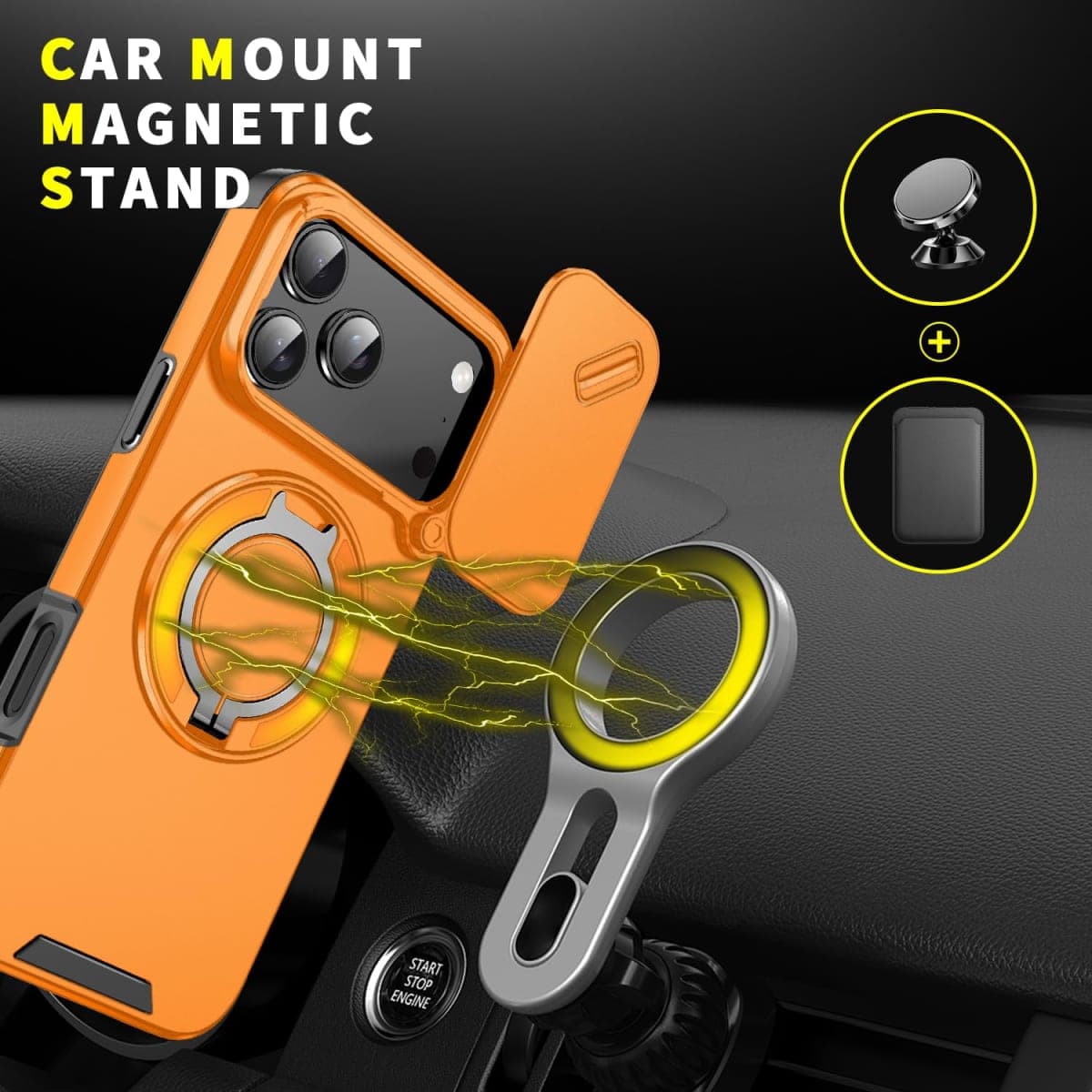 Doulings Magnetic Series Designed for iPhone 12 Pro Max Case,Rugged 360 Rotatable Ring with Invisible Holder Stand,Compatible with magsafe,Slide Camera Cover&Military Grade Protection,Orange thumbnail 5
