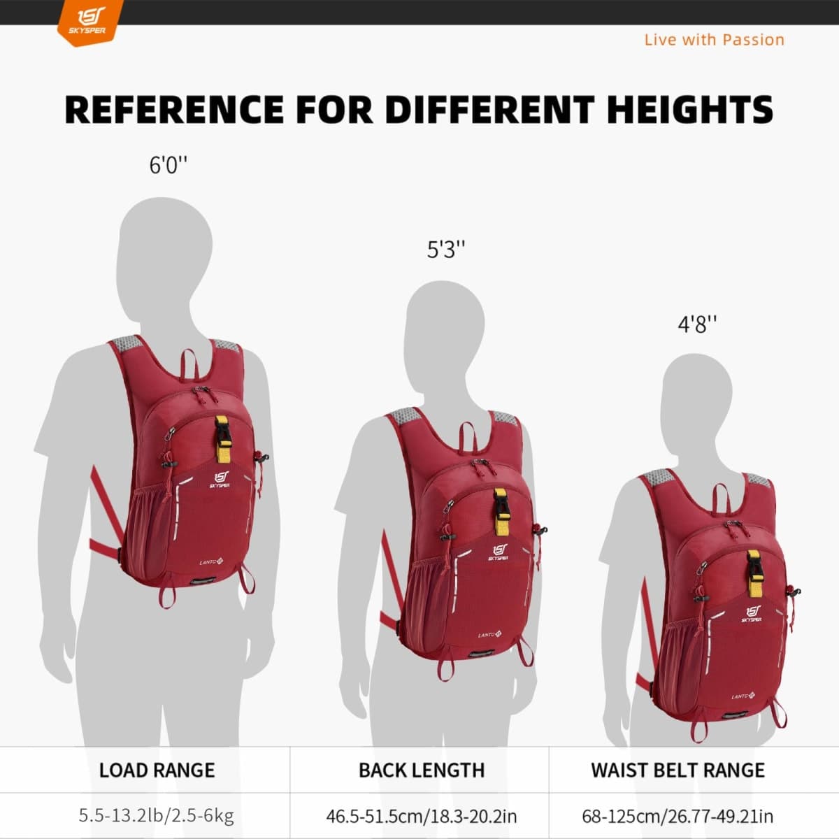 SKYSPER Small Hiking Backpack - 15L Travel Daypack Lightweight Bag Water Resistant Hiking Backpacks for Women Men, Lantc15-red, Small, Daypack Backpacks thumbnail 2