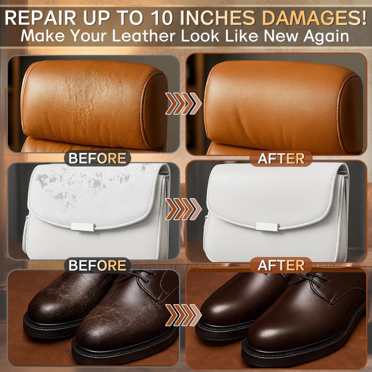 Brown Leather Repair Kit for Furniture, Leather Couch Repair Kit for Furniture, Sofa, Jacket, Purse – Super Easy Instructions to Fix Scratches, Tears, Holes, and Peeling thumbnail 2