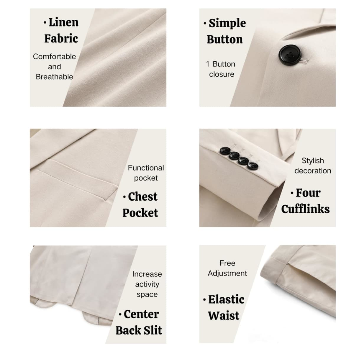 UNINUKOO Linen Suit for Men Summer Wedding 2 Piece Suit Set Peak Lapel Casual Blazer Pants Beach Wear for Men, Light Pink, Medium thumbnail 5