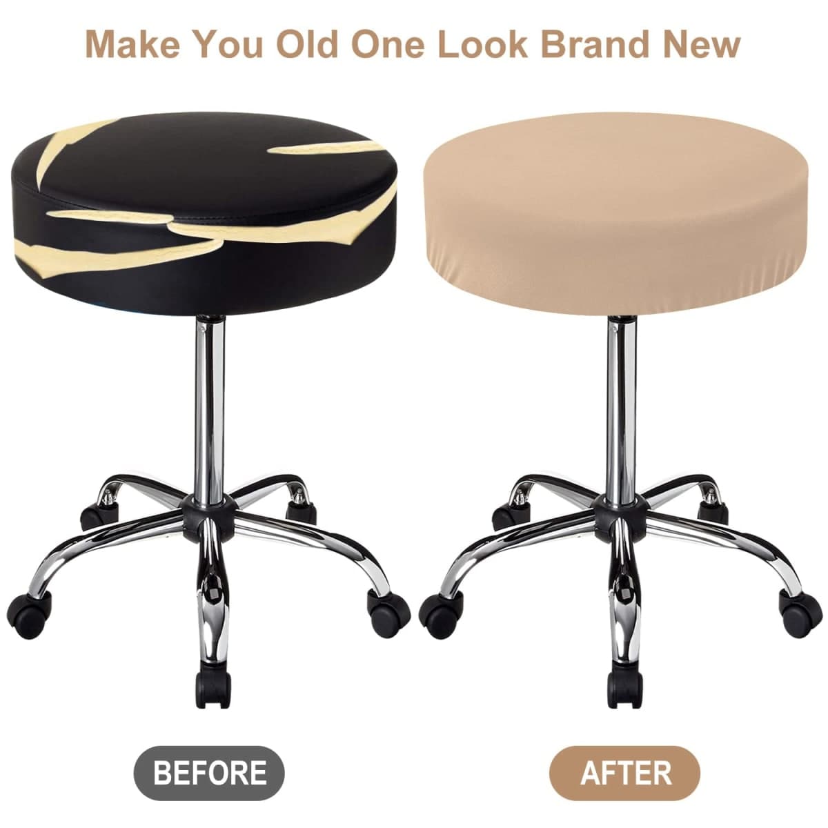 HFATMOS Bar Stool Covers Round, 2 Pcs Stool Slipcovers High Elastic, Circle Chair Covers, Soft & Easy to Clean Chair Seat Cushion Slipcovers Fit for Stool of Dia 11-14 Inch (Beige) thumbnail 4