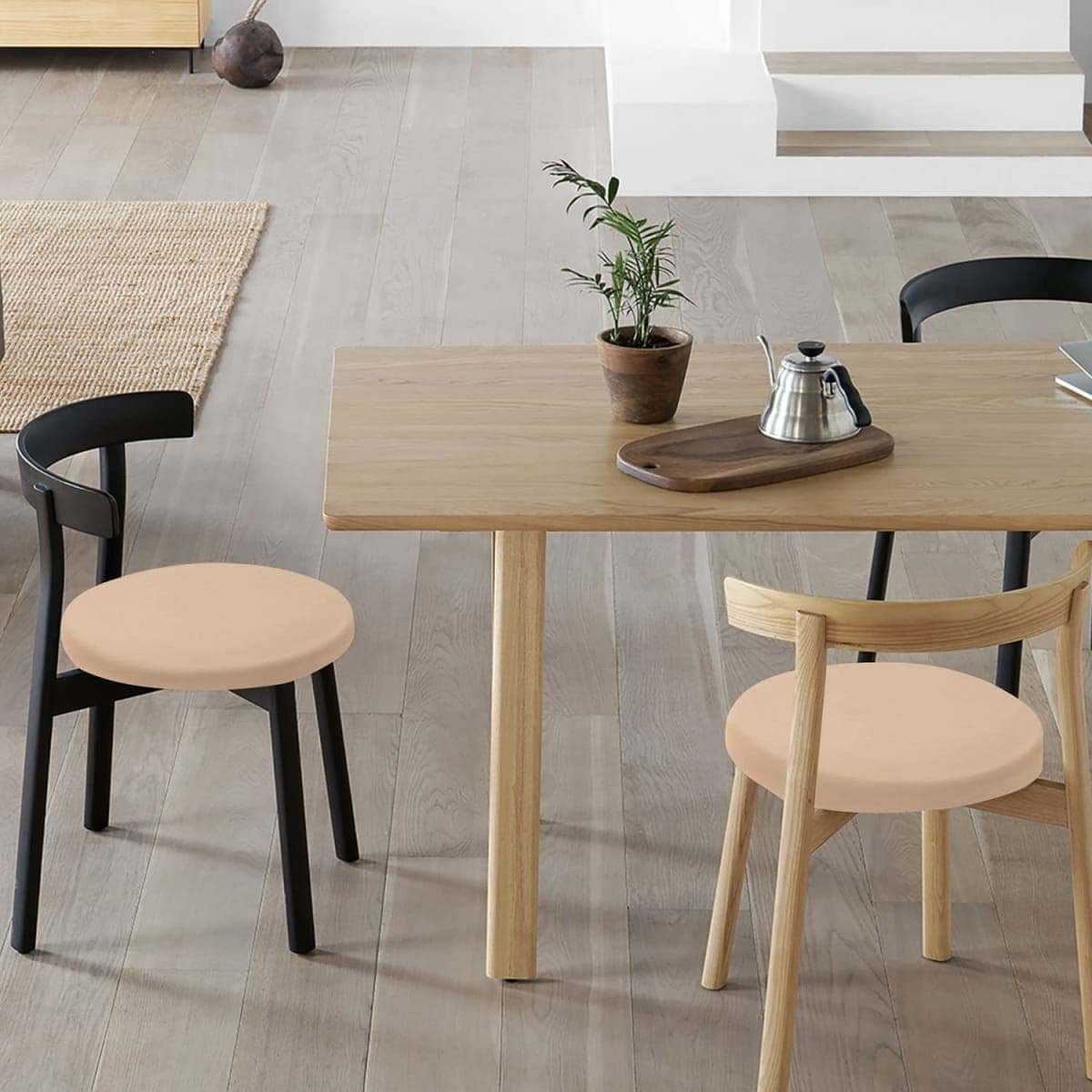 HFATMOS Bar Stool Covers Round, 2 Pcs Stool Slipcovers High Elastic, Circle Chair Covers, Soft & Easy to Clean Chair Seat Cushion Slipcovers Fit for Stool of Dia 11-14 Inch (Beige) thumbnail 5