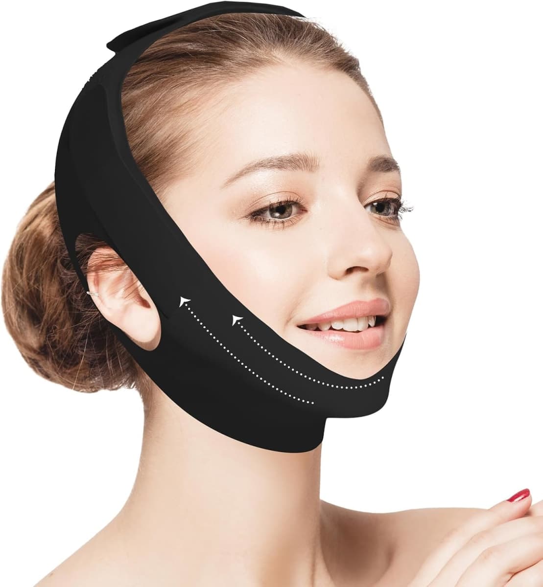 Jawline Shaper Chin Strap for Sleeping, Reusable V-Line Mask for Women Face Lifting Made w/Electric-Hot-Press Tech for Skin-Friendly & Breathable Cooling Fabric — image 1