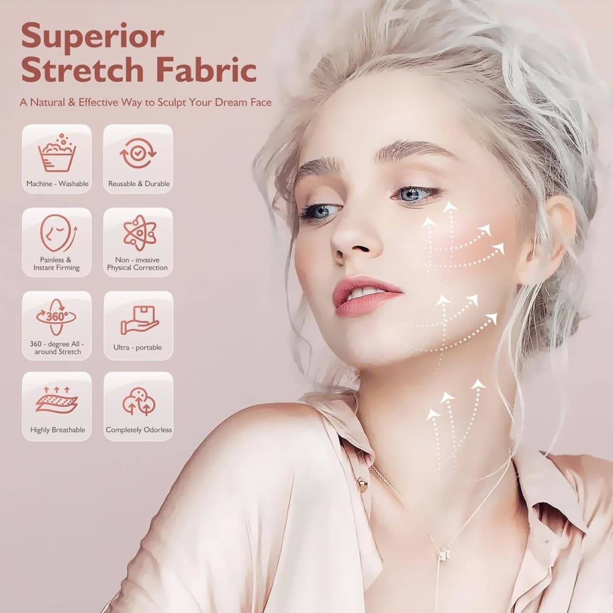 Jawline Shaper Chin Strap for Sleeping, Reusable V-Line Mask for Women Face Lifting Made w/Electric-Hot-Press Tech for Skin-Friendly & Breathable Cooling Fabric thumbnail 3
