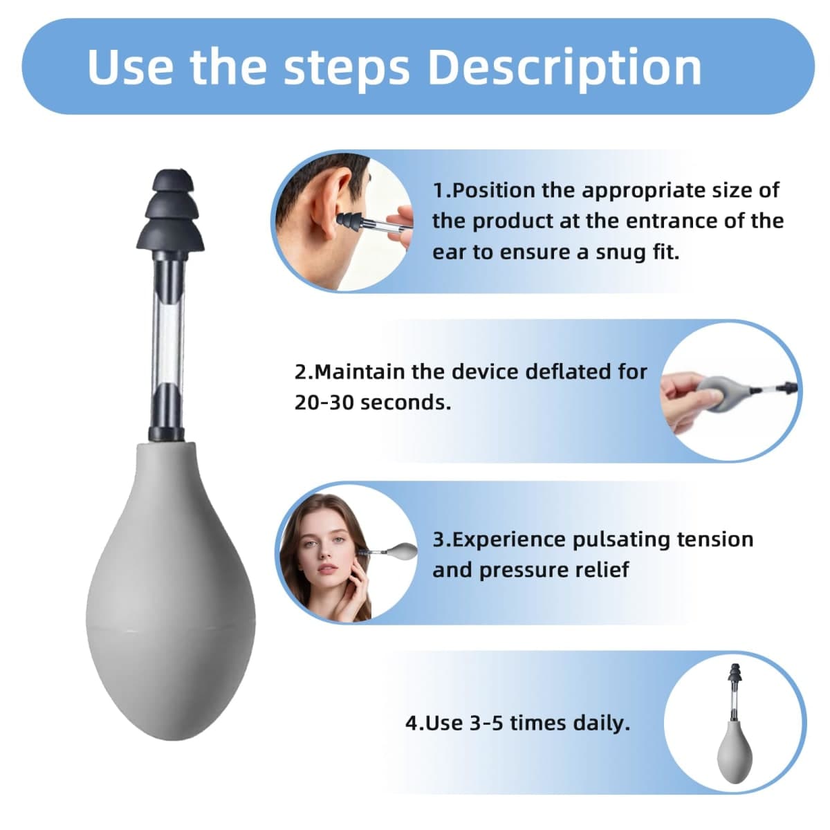 TANNRAN Ear Pressure Relief Suction Device,Migraine and Headache Relief Products,Airplane Ear Tinnitus Relief Through Inner Ear Pressure Balance,Reduces Tension,Equipped with 3 Sizes of Earplugs thumbnail 3