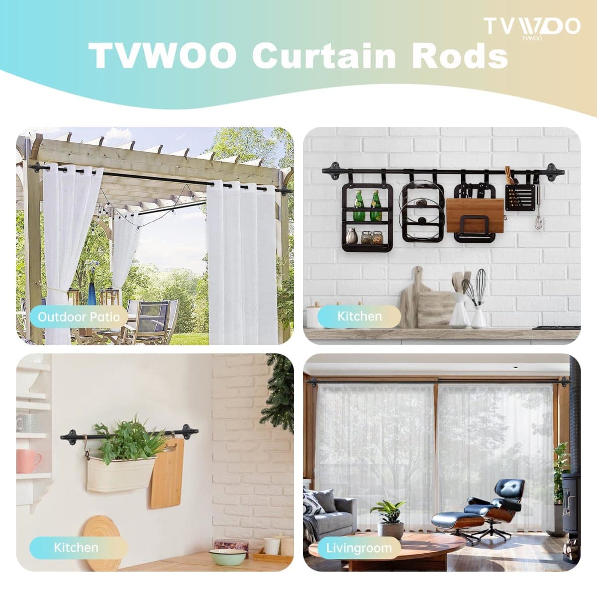 TVWOO Wrap Around Curtain Rods,Black Curtain Rods 28 to 48 Inch,5/8 Inch Adjustable Blackout Curtain Rod Set,Room Darkening Single Window Rod,Metal Thicken Hidden Curved Drapery Rod 28-48",Matte Black thumbnail 5