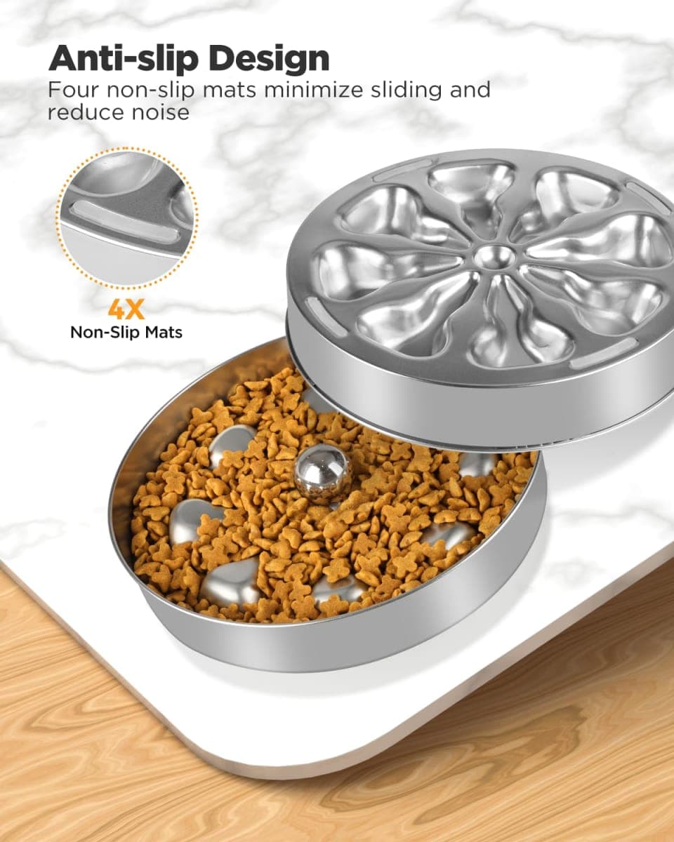 Oiwliur 2-Pack Slow Feeder Dog Bowls – Stainless Steel Metal Bowls with Double-Sided Design, 5 Cups Large Capacity for Dry, Wet, Raw Food, Slow Feeding for All Dog Sizes, Easy to Clean, Non-Slip thumbnail 5