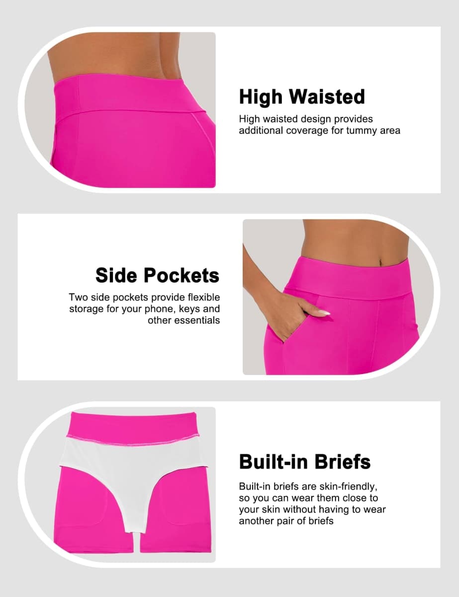 Bonneuitbebe Women's Swim Shorts High Waisted Bathing Suit Bottoms Boyshort, Pink, X-Large thumbnail 4