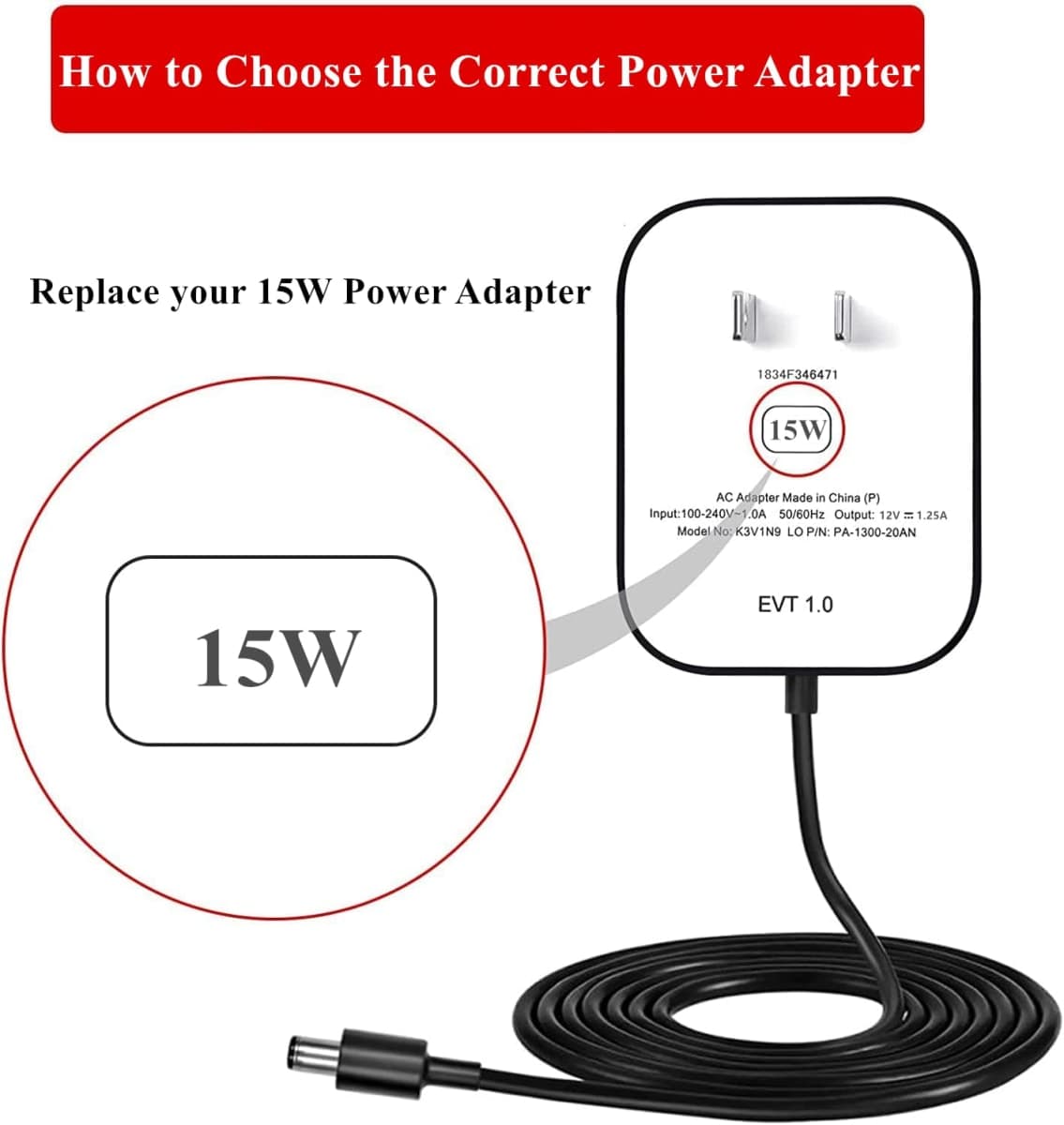 15W Power Adapter for Echo Dot (3rd/4th/5th Gen),Echo Dot with Clock (3rd/4th/5th Gen), Echo Dot Kids Edition, Echo Show 5(1st & 2nd Gen), Echo Spot,Pop, and Fire TV Cube, 5Ft Power Cord thumbnail 3