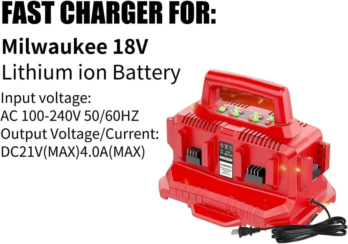 6 Port Battery Charger Station Compatible with Milwaukee M18 18V Batteries, Replacement for 48-59-1806 & 48-59-1804, Sequential Charging with LED Indicators, Select Button and Wall Mount thumbnail 4