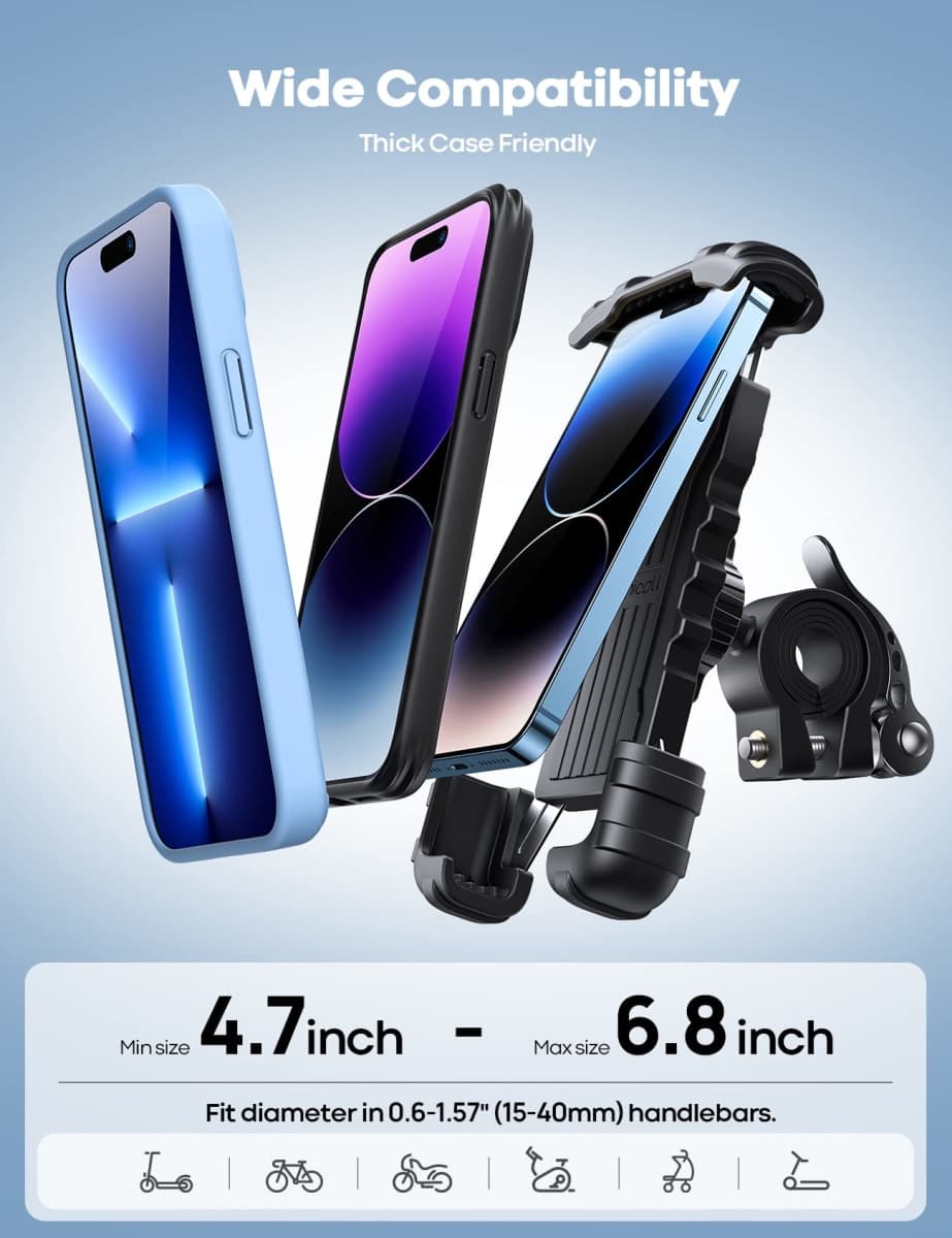 Lamicall Bike Phone Mount, Motorcycle Phone Holder - Motorcycle Bicycle Cell Phone Mount Clamp for Handlebar, Cycling Mount for iPhone 17 Pro Air, 16 Pro 15 Pro Max S25 S26+, 4.7-6.8" Smartphone thumbnail 3