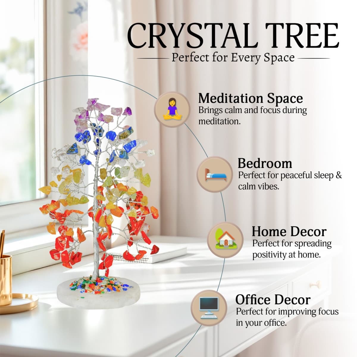 YATSKIA Seven Chakra Crystal Tree of Life Pendant Reiki Healing Crystals and Stones Feng Shui Bonsai Buddhist Figurine Good Luck Fortune Spiritual Gifts Home Office Desk Living Room Décor thumbnail 4