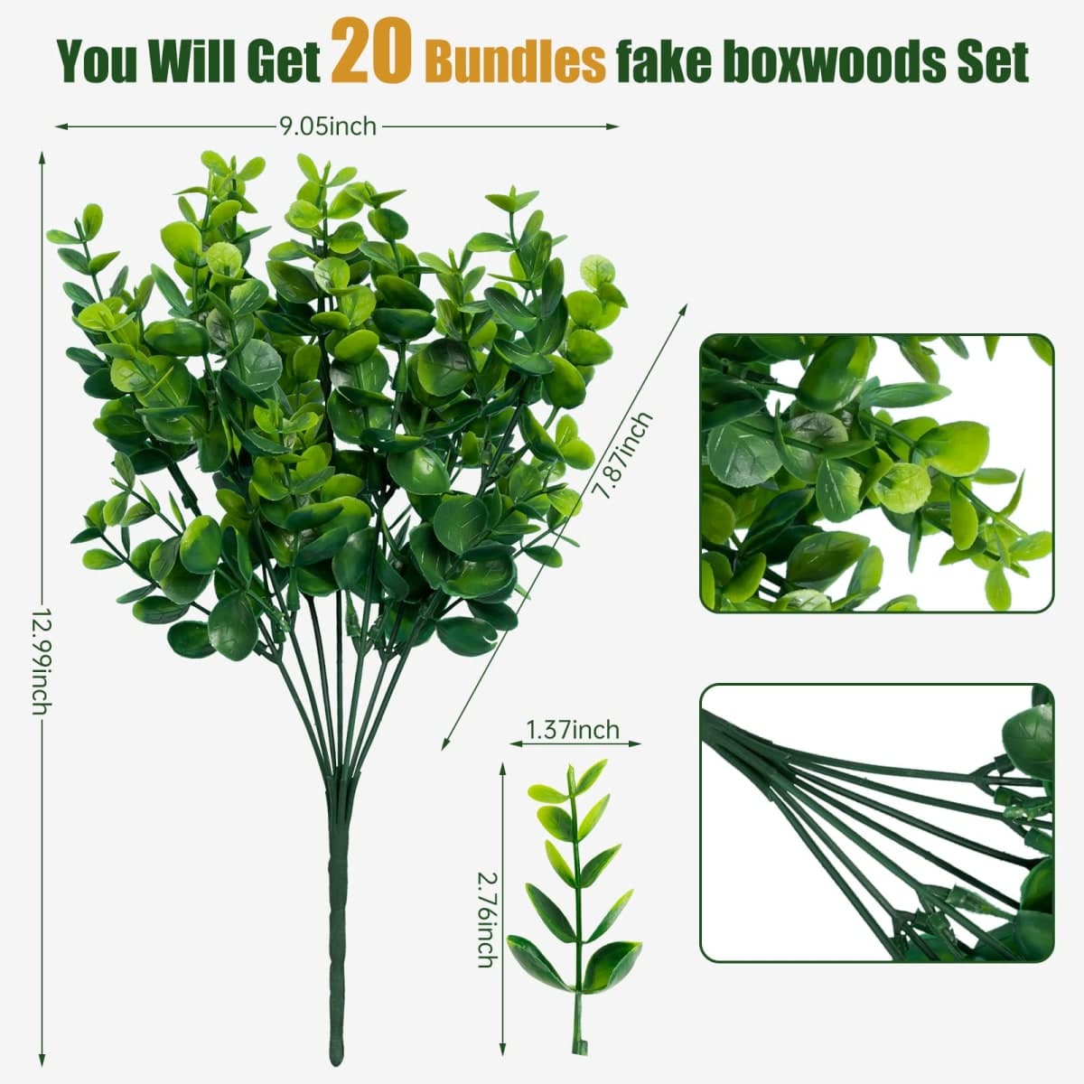 Lnoicy Artificial Greenery Plants Outdoor UV Resistant Fake Plants Boxwood Shrubs Grass,20 Bundles for Farmhouse Home Garden Office Patio Backyard Wedding and Indoor Outdoor Decoration thumbnail 2